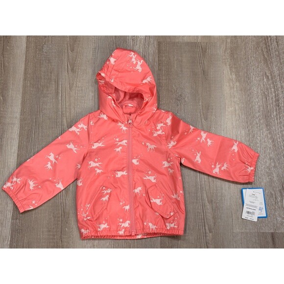 Carter's Baby 12 Month Unicorns Stars Raincoat Jacket Pink - Picture 1 of 3